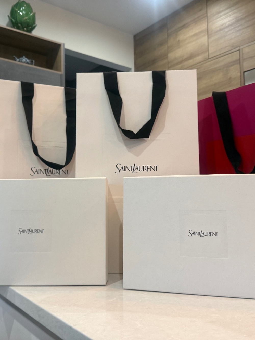 Authentic Saint Laurent Shopping Bags & Gift Boxes Bundle | Luxury Boutique Pack